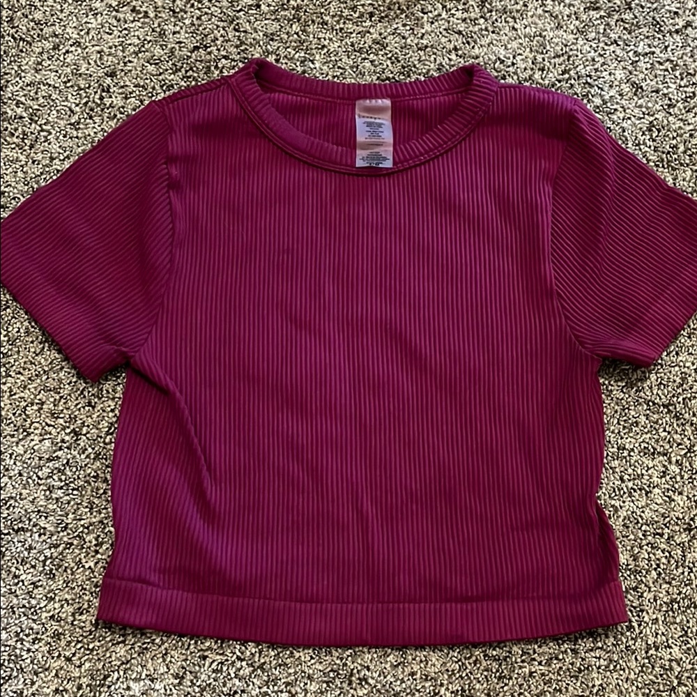 Womens Ribbed Maroon workout T-Shirt